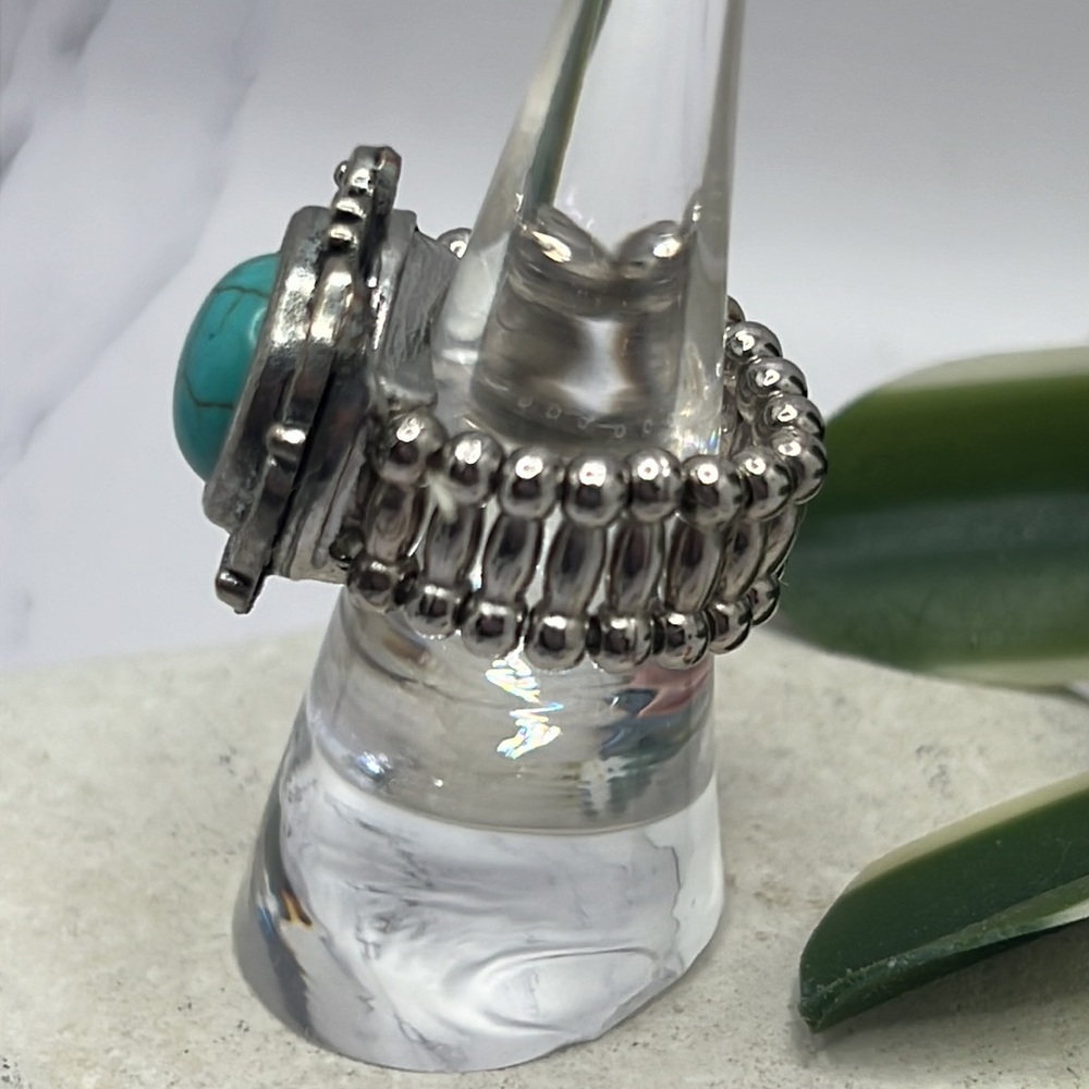 Faux Turquoise Button Stretch Ring. - image 2